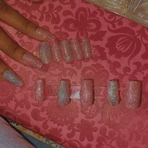 Shiny Pink and Silver Press on Nails